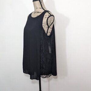 NWT Alice + Olivia Women’s L Black Lindsay Lace Panel Sleeveless Tank Top Blouse
